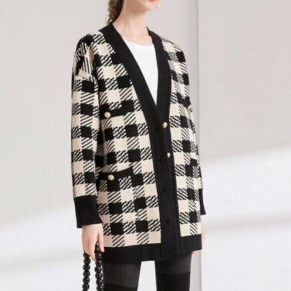 💕SANDRO💕 Jisou Oversized Checked Knitted Cardigan ~ Beige - Picture 9 of 16